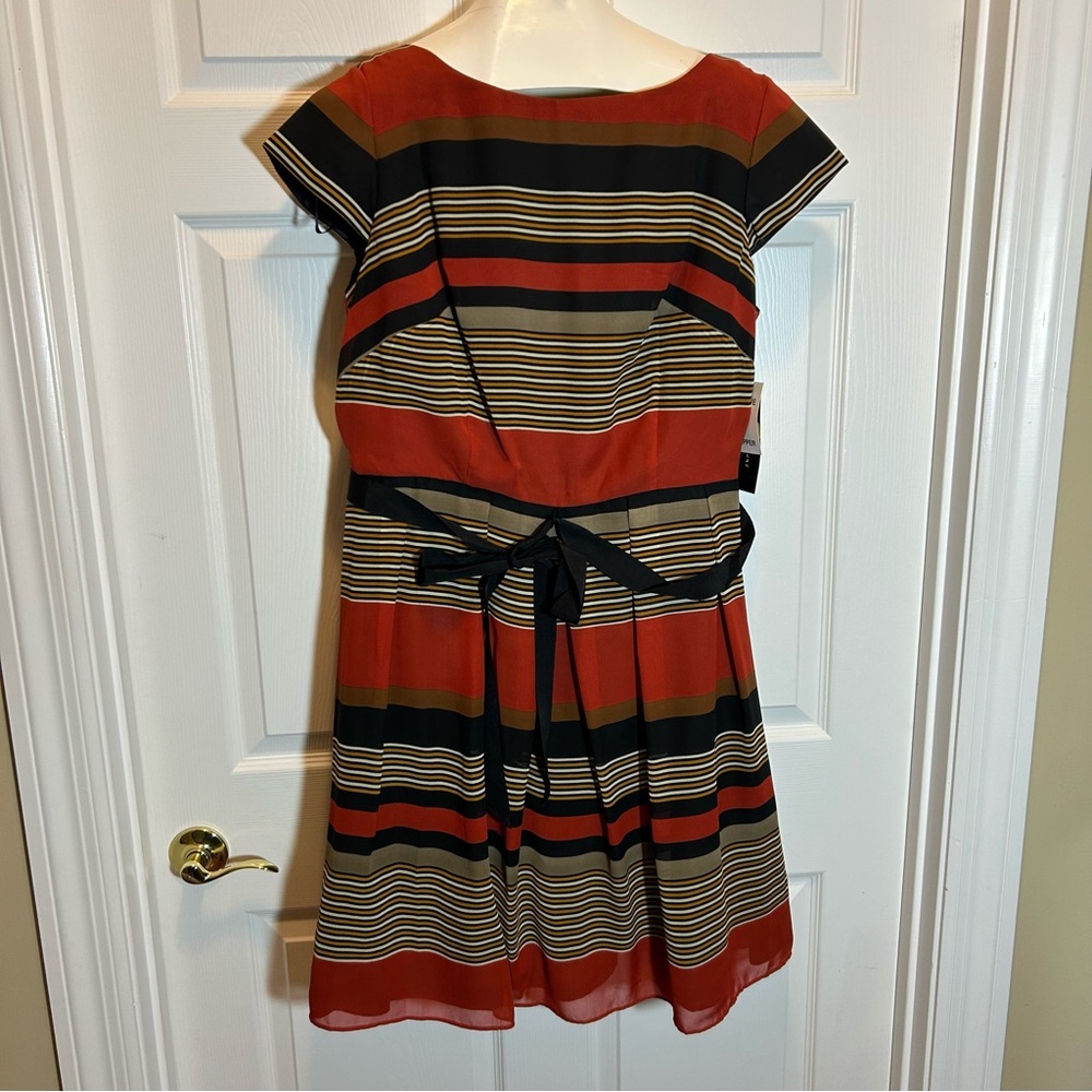 S.L. Fashions Striped Pleated Skirt Dress